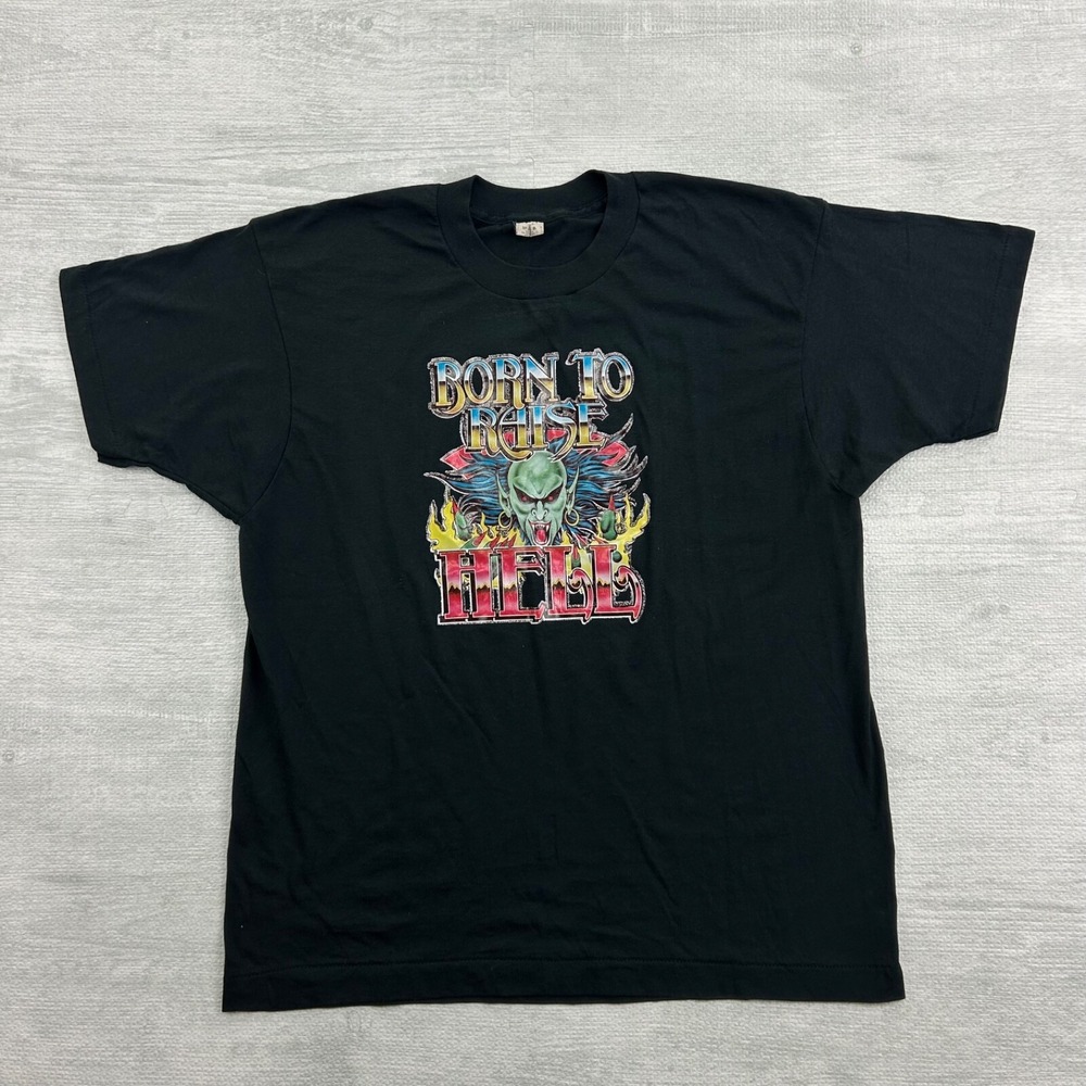 Vintage 80s Born To Raise Hell Shirt Size Large Black Devil Grunge